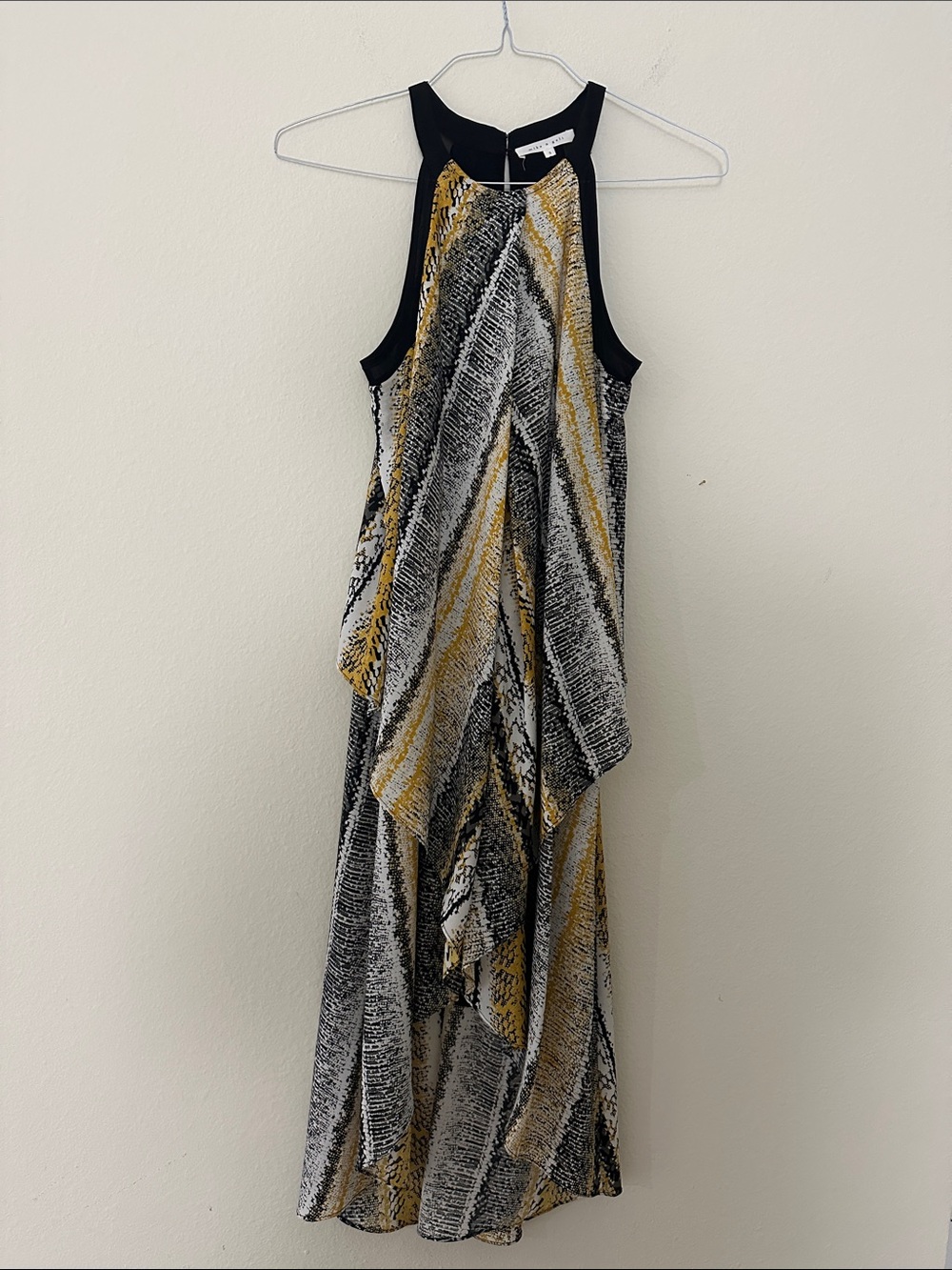 High-Low Halter Maxi Dress in Black, Yellow & White